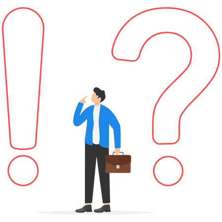 Businessman thinking about information and related questions  Illustration