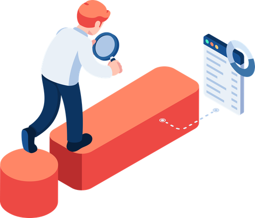 Businessman use Magnifying Glass Analyze Exclamation Mark Problem Analysis  Illustration