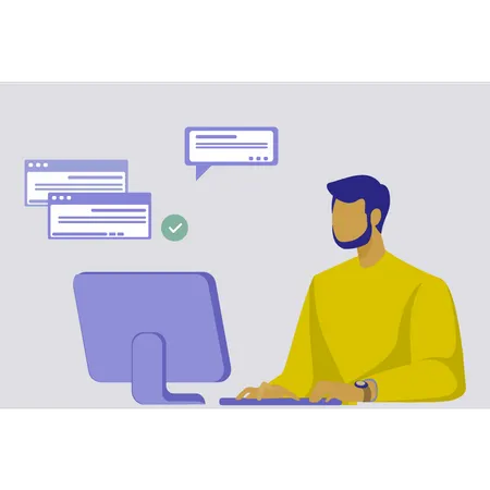 Businessman working on monitor  Illustration