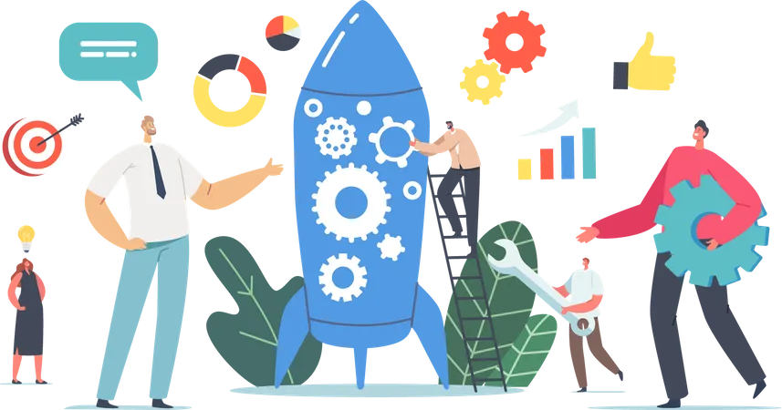 Businesspeople Launching Startup Business Project  Illustration