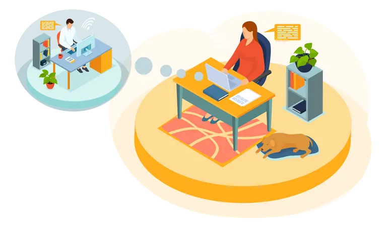 Businesswoman communicating with colleague on video call  Illustration