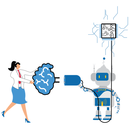 Businesswoman gathering robotic Ideas  Illustration