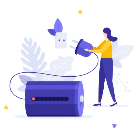 Businesswoman Put Plug  Illustration