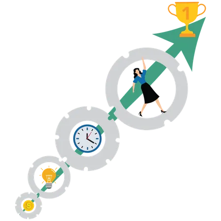 Businesswoman Running on Gear  Illustration
