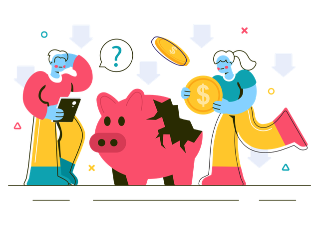 Businesswoman showing Economic Recession Effects  Illustration