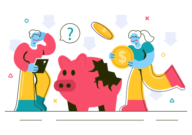 Businesswoman showing Economic Recession Effects  Illustration