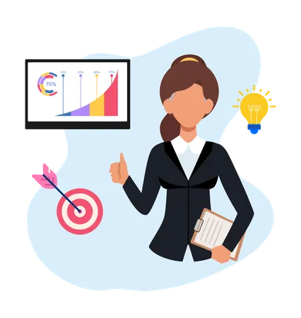 Businesswoman Showing Target Done  Illustration