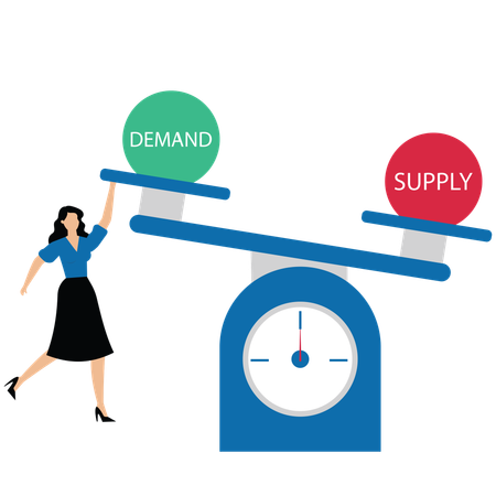 Businesswoman try to make it in balance and equilibrium for global  Illustration