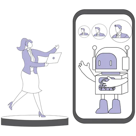 Businesswoman using mobile chatbot  Illustration