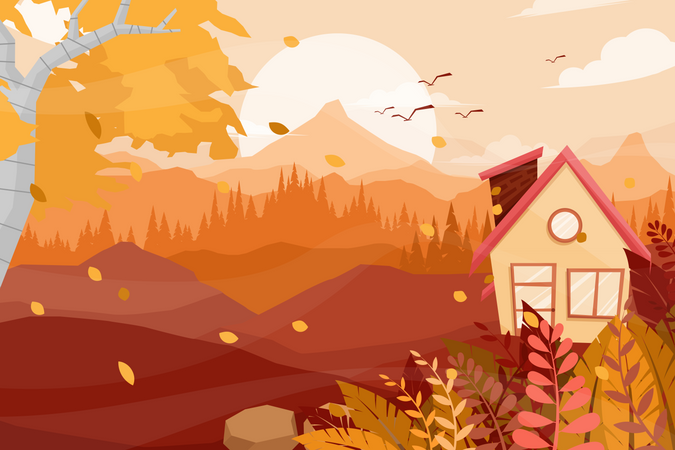 Casa de madera en la montaña  Ilustración