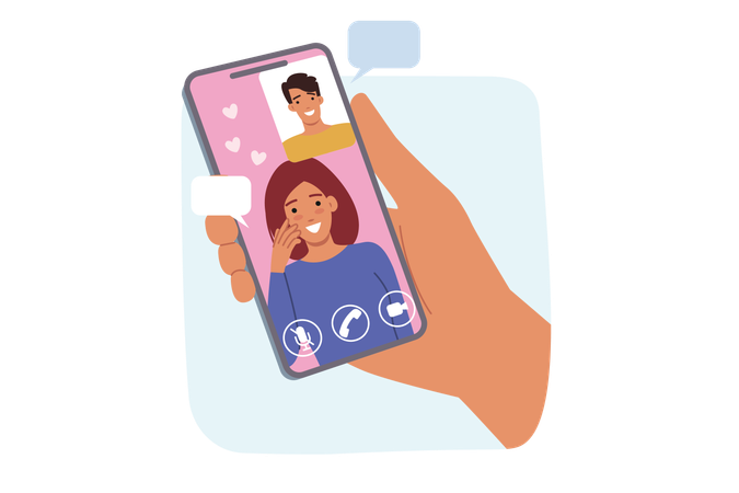 Casal fazendo aplicativo de namoro digital  Ilustração