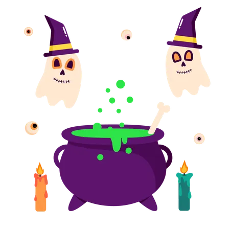 Cauldron and ghosts  Illustration
