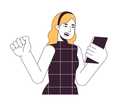 Cheerful lady looking on phone  Illustration