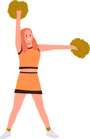 Garota líder de torcida com pompons fazendo truques de ginástica e dança  Ilustração