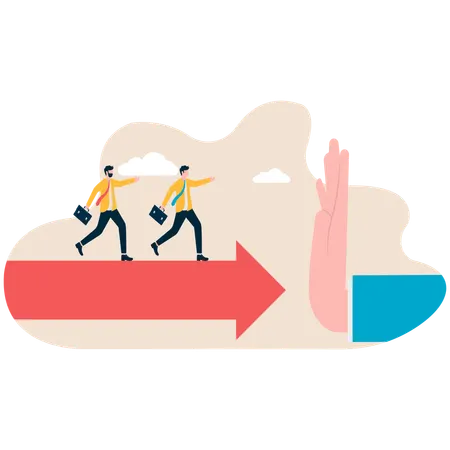 Un dirigeant et un employé avancent tandis que la main de l'entreprise les arrête  Illustration