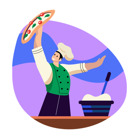 Chef making pizza  Illustration