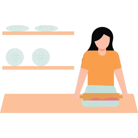 Chica corriendo negocio de panadería  Ilustración