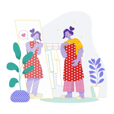Niña vistiéndose para el trabajo  Ilustración