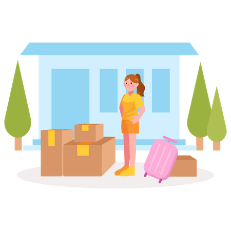 Niña mudándose a un nuevo hogar  Illustration