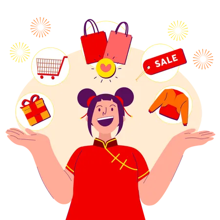 Chinese woman feeling happy about sale  Illustration