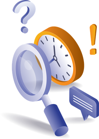 Clock with a magnifying glass symbol for finding time  Illustration