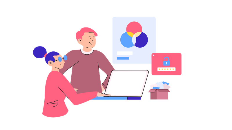 Colaboración en la computadora  Ilustración