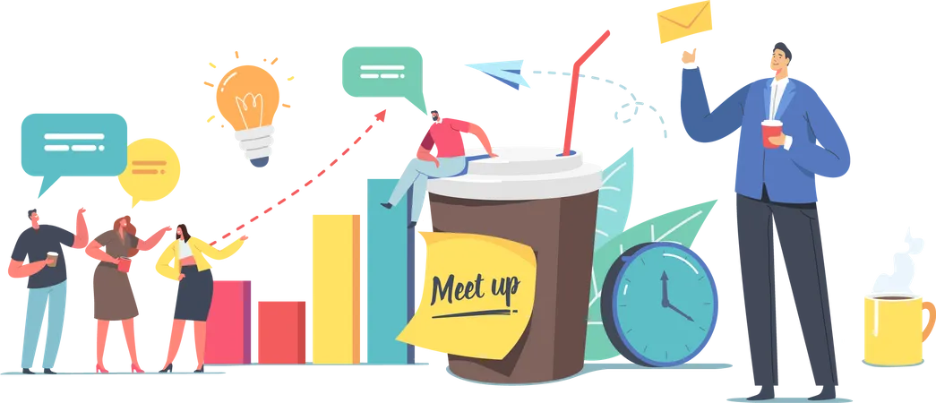 Colleagues Meetup and employees Coffee Break  Illustration