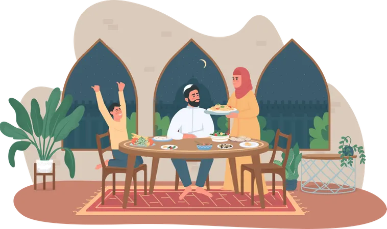 Comida familiar de Ramadán  Ilustración