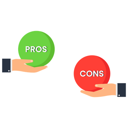 Comparação de prós e contras para tomar decisões de negócios  Ilustração
