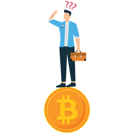 Confused Businessman on Bitcoin  Illustration
