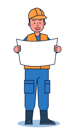 Contractor looking at plan  Illustration