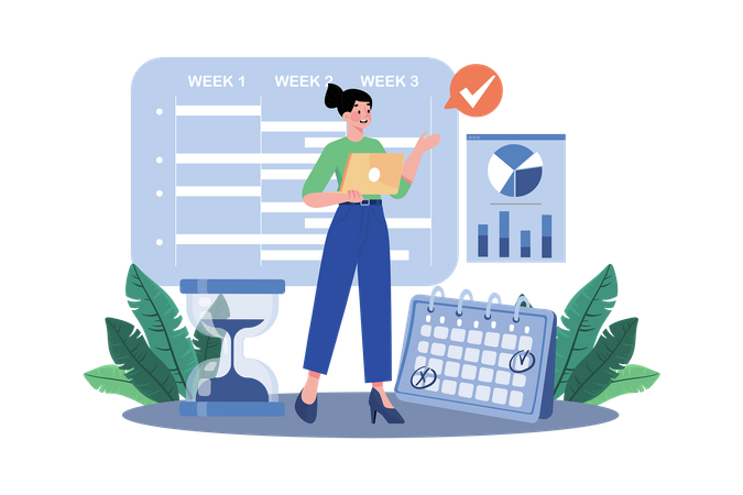 Coordinador de proyecto asignando tareas y gestionando cronogramas para el equipo.  Ilustración