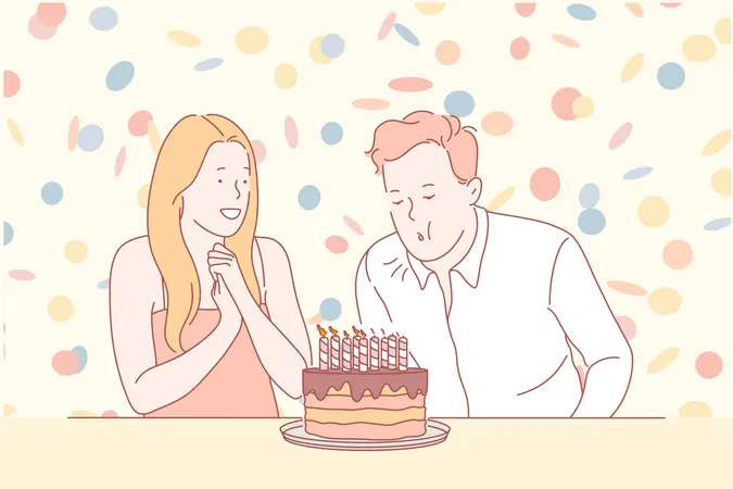 Couple celebrate birthday  Illustration