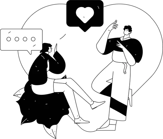 Couple chatting romantically on phone  Illustration