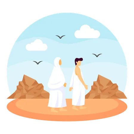 Couple Completes The Pilgrimage To Makkah  Illustration