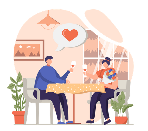 Couple having wine at valentines date  Illustration