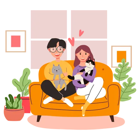 Couple in love with animal  Illustration