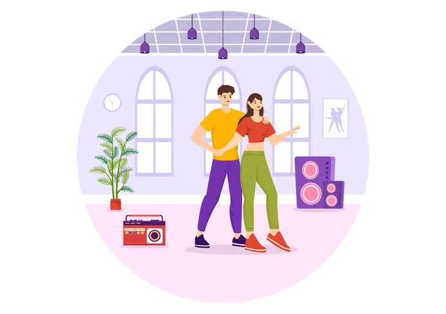 Couple learning dance at dance studio  イラスト