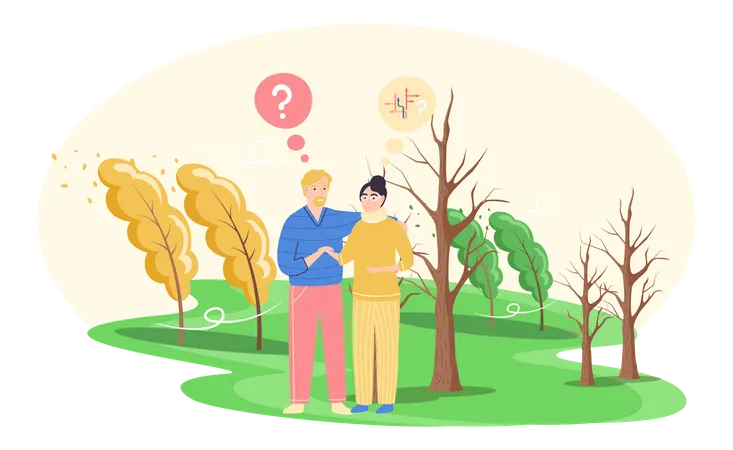 Couple looking for answer to question  イラスト