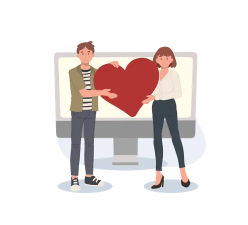 Couple meeting on online dating site  Illustration
