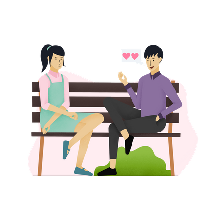 Couple sitting together in the park on Valentines day  Illustration