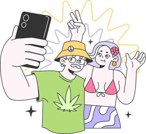 Couple taking selfie in party  イラスト
