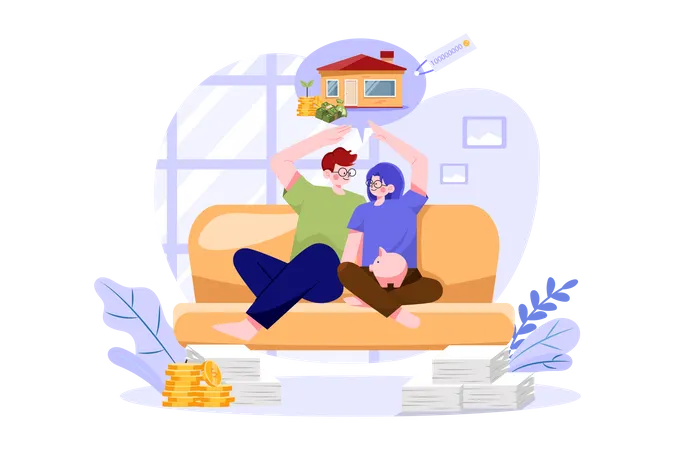 Couple Thinking About New House  Illustration