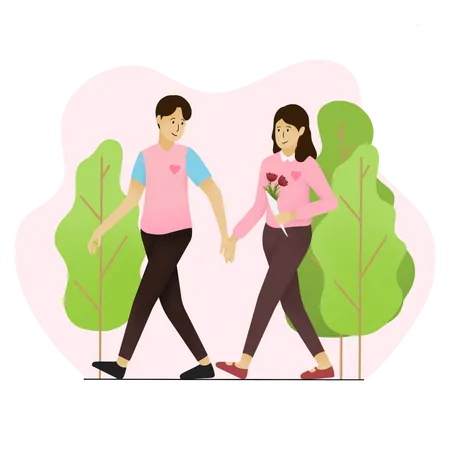 Couple walking in park with hand in hand  Illustration