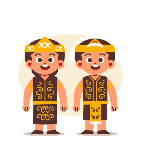 Couple Wear Indonesian Traditional Clothes of East Kalimantan  Illustration
