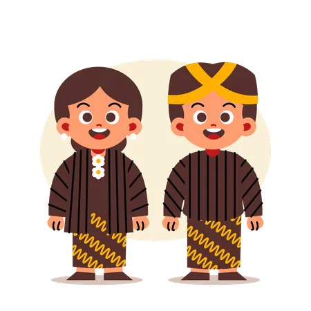 Couple Wear Indonesian Traditional Clothes of Yogyakarta  Illustration