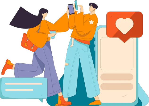 Couple wish wedding anniversary on application  Illustration