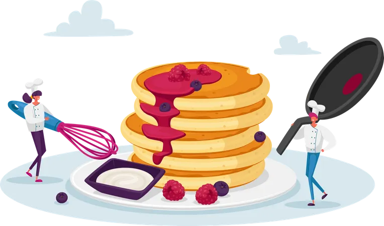 Cozinhando panqueca matinal  Ilustração