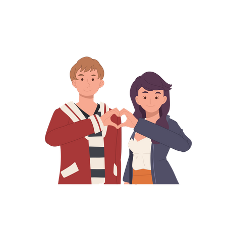 Cute couple doing love heart hands gesture  Illustration