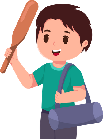 Cute Little Boy with Baseball Equipment  Illustration